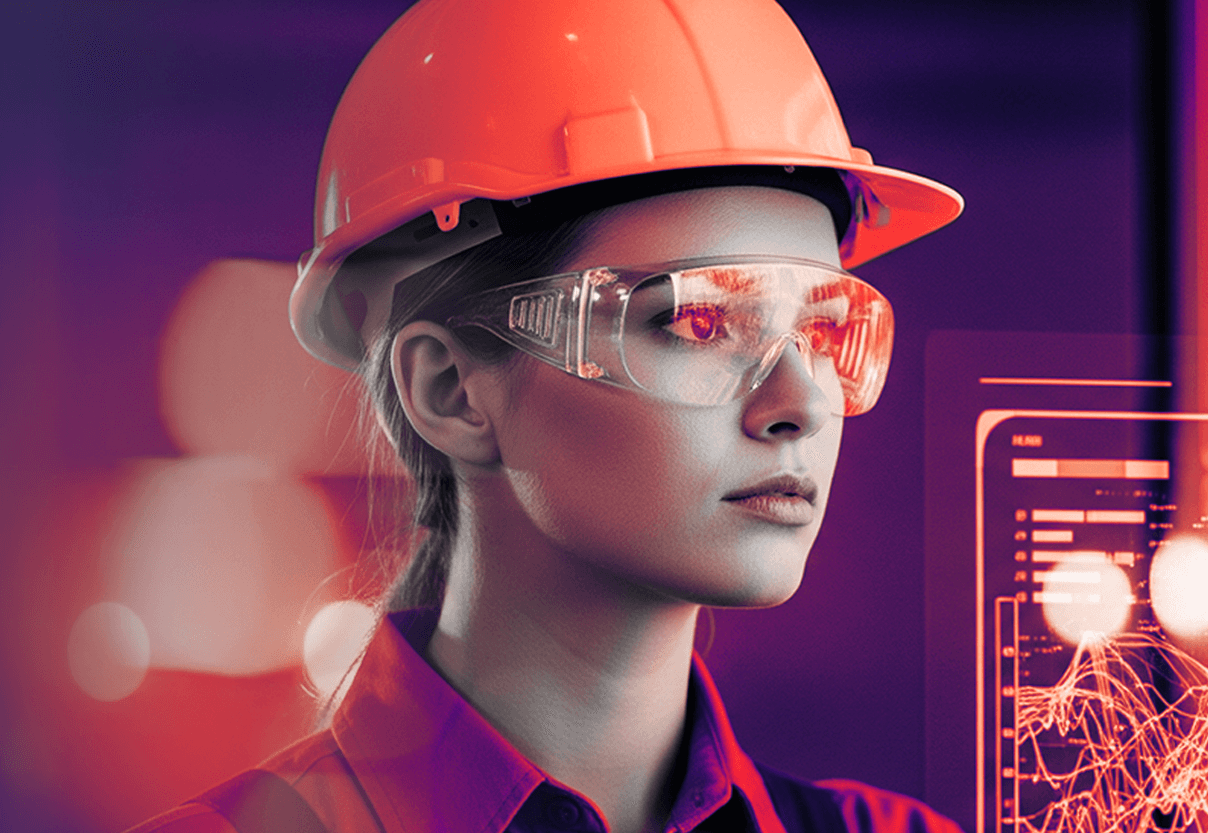 Engineer with hard hat and safety glasses